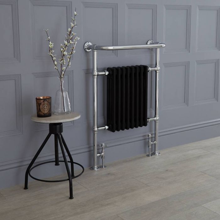Milano Elizabeth - Black Traditional Heated Towel Rail - 960mm x 675mm (With Overhanging Rail)
