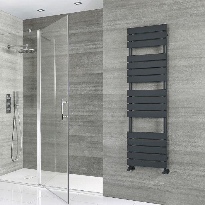 Milano Lustro - Designer Anthracite Flat Panel Heated Towel Rail - 1500mm x 450mm