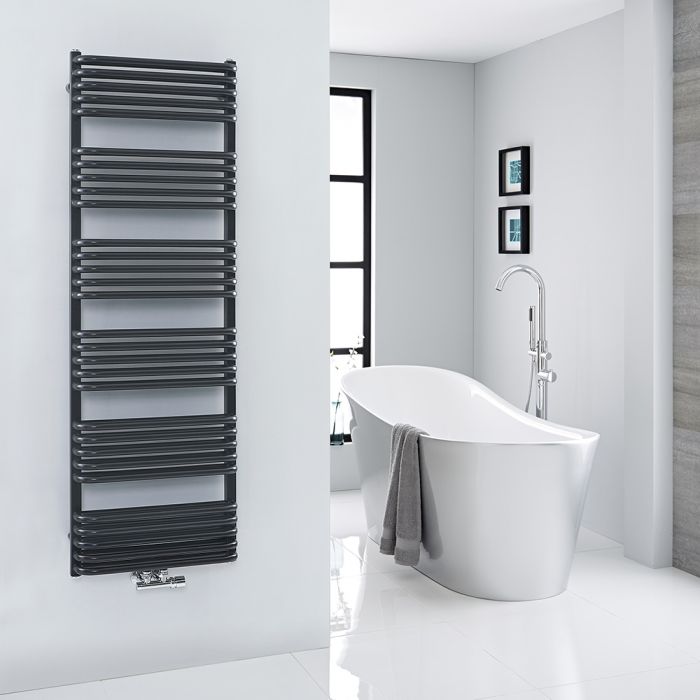 Milano Bow - Black D-Bar Central Connection Heated Towel Rail - 1533mm x 500mm