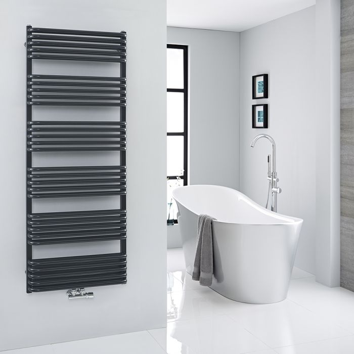 Milano Bow - Black D-Bar Central Connection Heated Towel Rail - 1533mm x 600mm