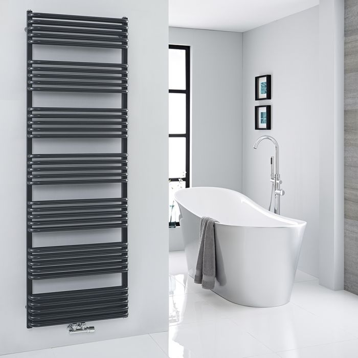 Milano Bow - Black D-Bar Central Connection Heated Towel Rail - 1800mm x 600mm