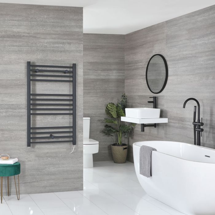 Milano Artle Electric - Anthracite Flat Heated Towel Rail - 1000mm x 600mm