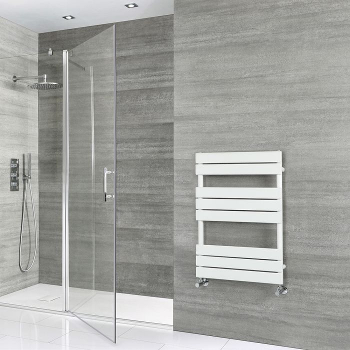 Milano Lustro - Designer White Flat Panel Heated Towel Rail - 825mm x 600mm