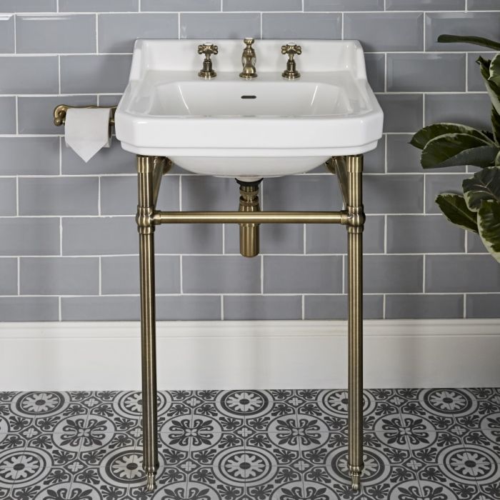 Milano Richmond - 560mm Traditional Basin and Washstand - Brushed Gold (3 Tap-Holes)