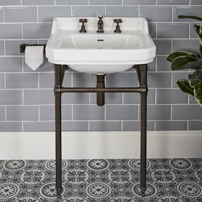 Milano Richmond - 560mm Traditional Basin and Washstand - Oil Rubbed Bronze (3 Tap-Holes)