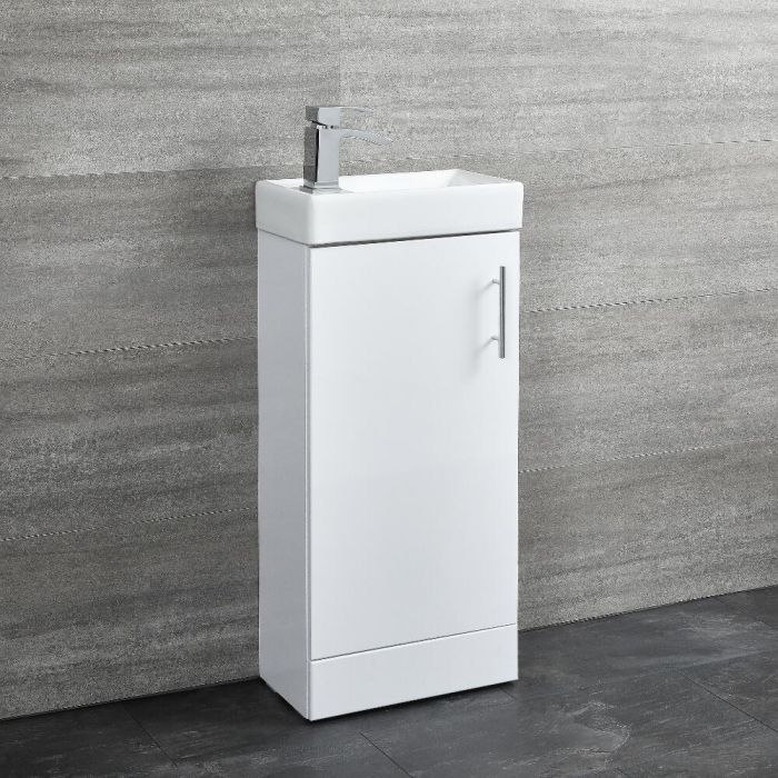 Milano Lurus - White 400mm Minimalist Compact Floor Standing Cloakroom Vanity Unit with Basin