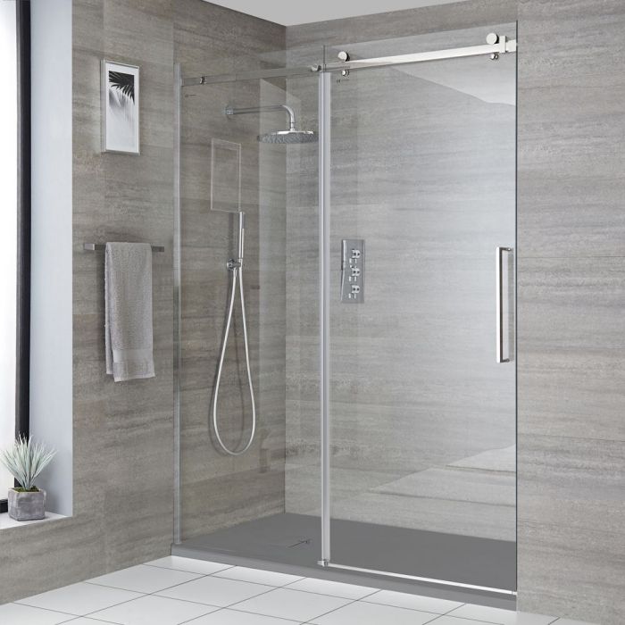 Milano Portland - Recessed Frameless Sliding Shower Door with Slate Tray - Choice of Sizes