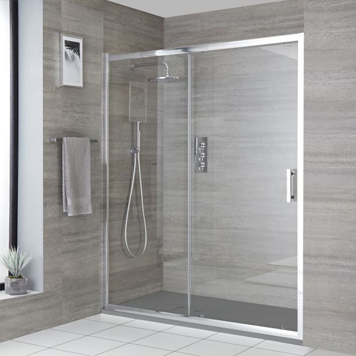 Milano Portland - Chrome Recessed Sliding Shower Door with Slate Tray - Choice of Sizes
