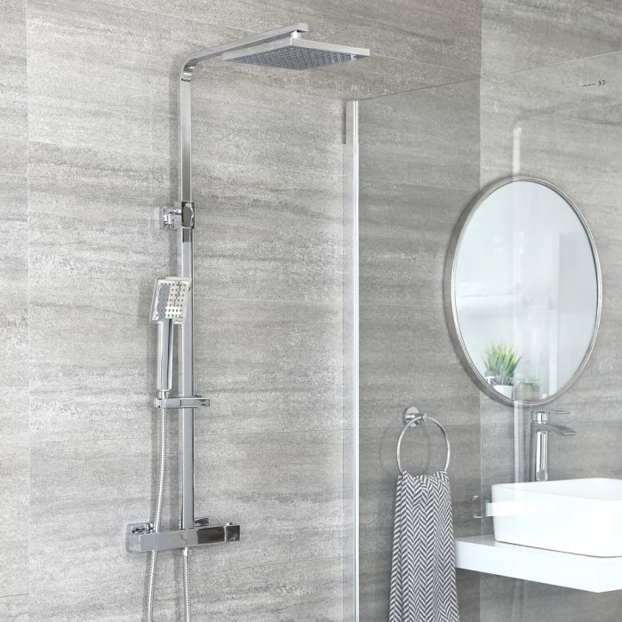 Milano Arvo - Modern Thermostatic Square Bar Shower Valve with Hand Shower and Shower Head - Chrome