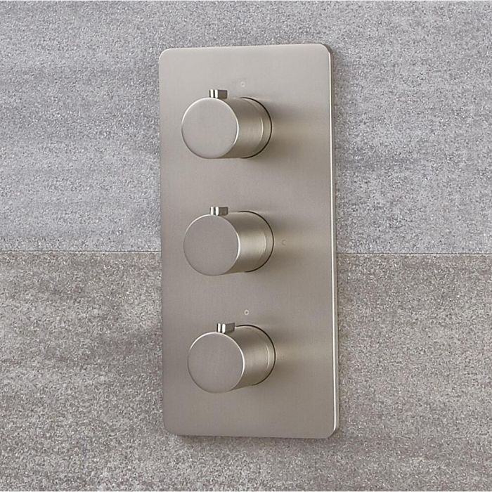 Milano Hunston - Modern Thermostatic Triple Shower Valve - Two Outlets - Brushed Nickel