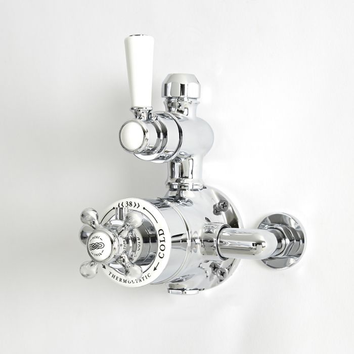 Milano Elizabeth - Traditional Twin Exposed Thermostatic Shower Valve - Chrome and White