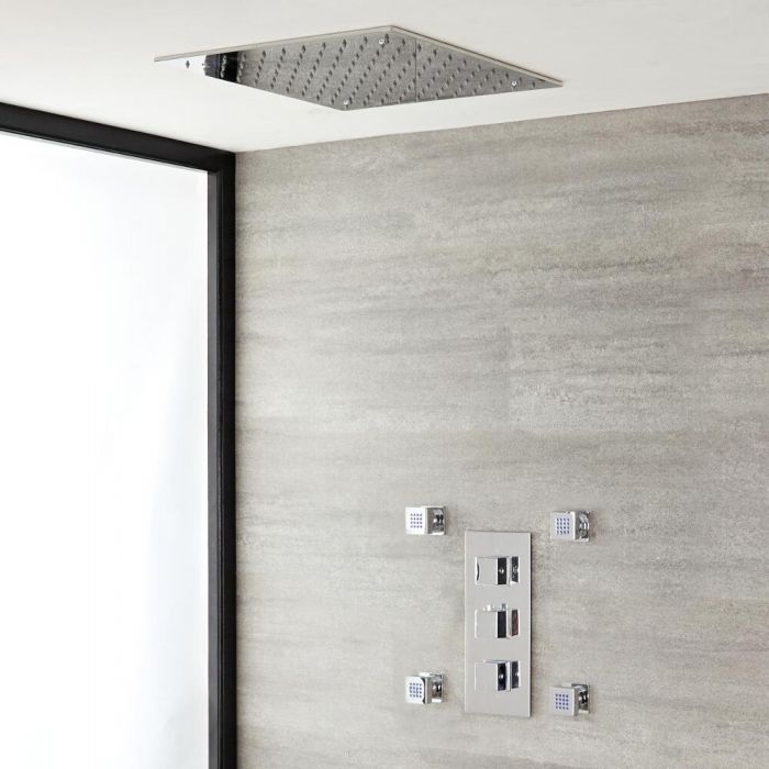 Milano Arvo - Chrome Thermostatic Shower with Recessed Shower Head and Body Jets (2 Outlet)