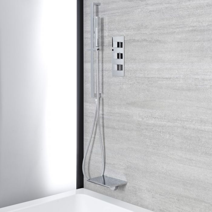 Milano Arvo - Chrome Thermostatic Shower with Hand Shower, Waterfall Bath Filler and Riser Rail (2 Outlet)