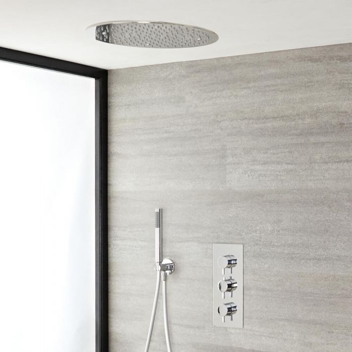 Milano Mirage - Chrome Thermostatic Shower with Recessed Shower Head and Hand Shower (2 Outlet)