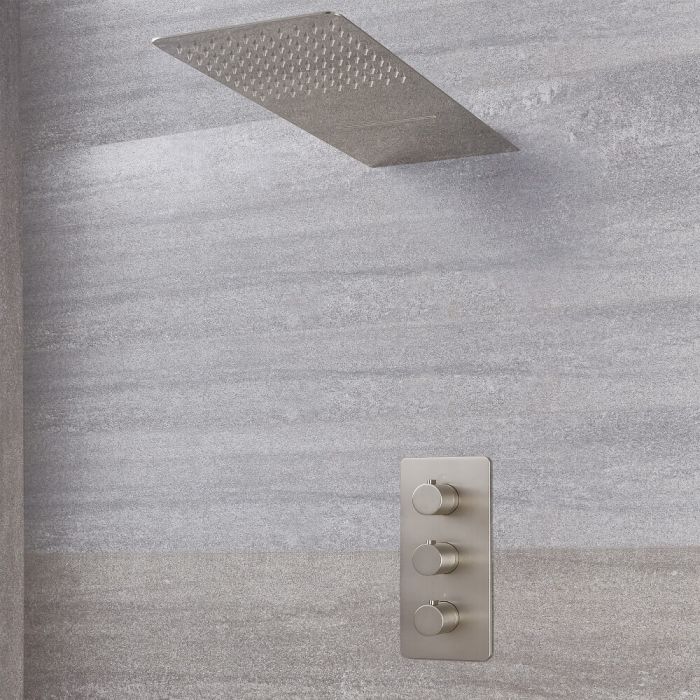Milano Hunston - Brushed Nickel Thermostatic Shower with Waterblade Shower Head (2 Outlet)