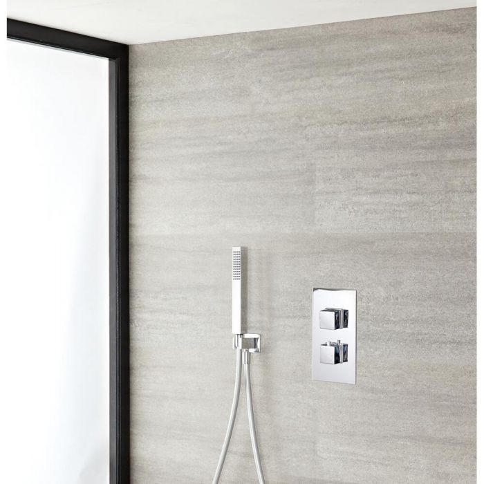 Milano Arvo - Chrome Thermostatic Shower with Rectangular Hand Shower Kit (1 Outlet)