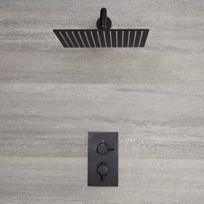 Milano Nero - Black Thermostatic Shower with Square Shower Head (1 Outlet)