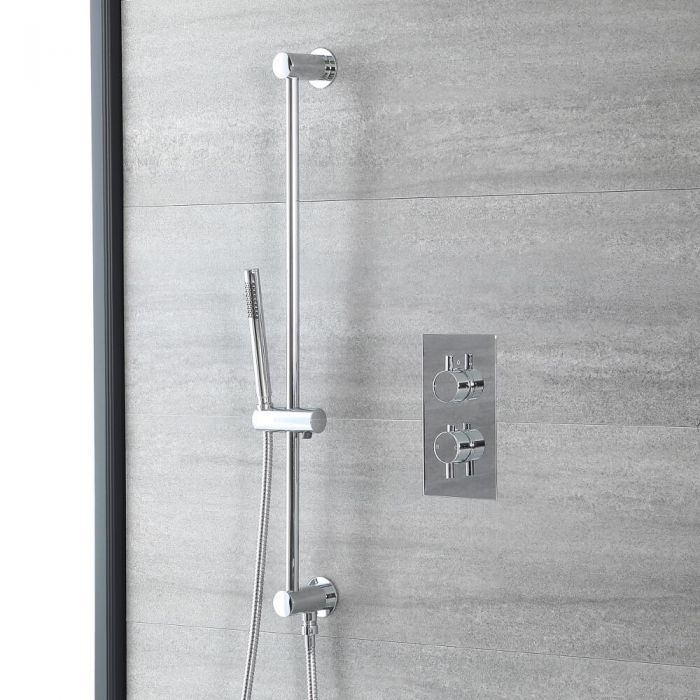 Milano Mirage - Chrome Thermostatic Shower with Round Hand Shower and Riser Rail (1 Outlet)
