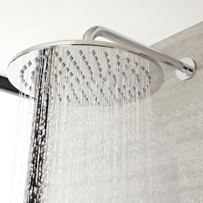 Milano Mirage - Modern Round 200mm Stainless Steel Shower Head and Wall Mounted Arm - Chrome