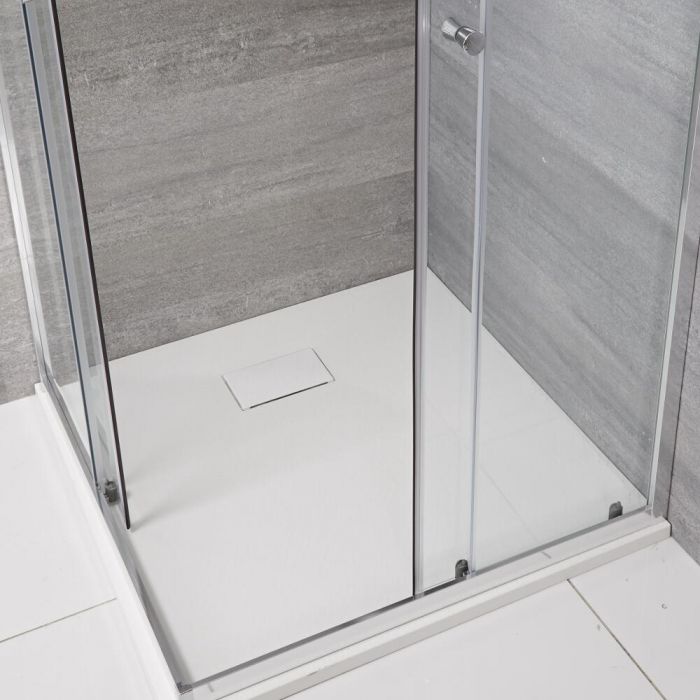 Milano Rasa - Matt White Slate Effect Square Shower Tray - 800mm