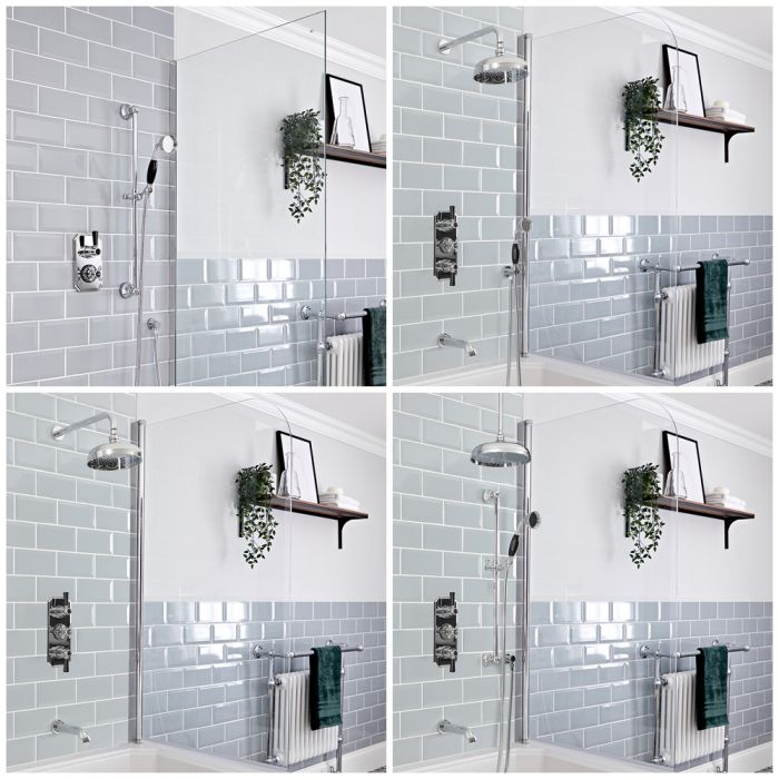 Milano Elizabeth - Chrome and Black Traditional Thermostatic Shower Bath System - Choice of Outlets