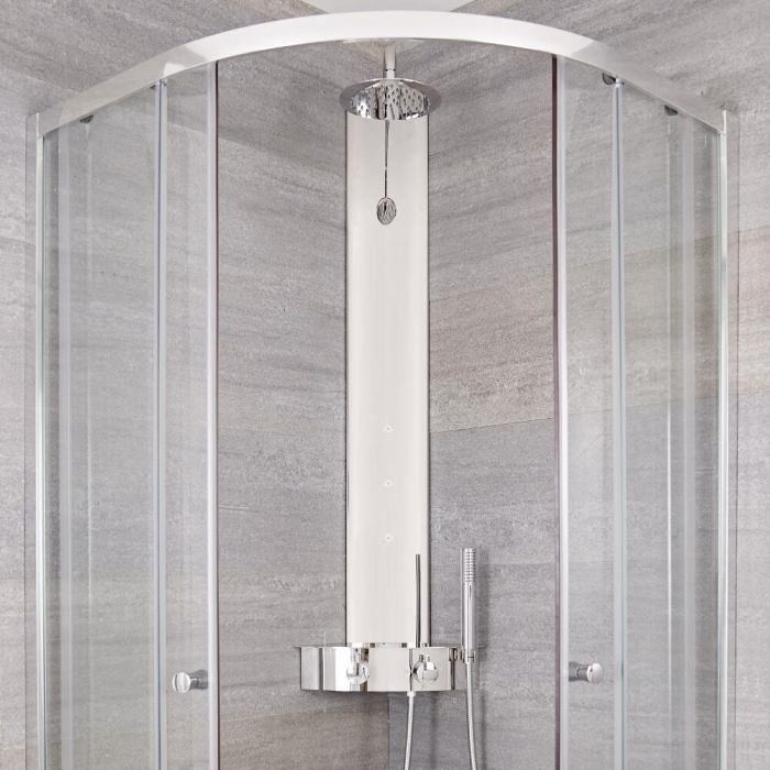 Milano Astley - Modern Thermostatic Exposed Corner Shower Tower Panel with Hand Shower, Body Jets and Shelf - Chrome