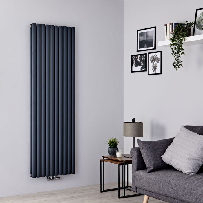 Milano Aruba Flow - Anthracite Vertical Middle Connection Designer Radiator - 1780mm x 590mm (Double Panel)