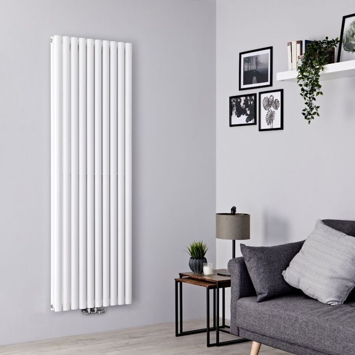 Milano Aruba Flow - White Vertical Middle Connection Designer Radiator - 1780mm x 590mm (Double Panel)