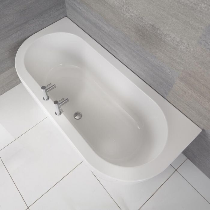 Milano Mellor - White Modern Curved D -Shape Bath and Panel - 1700mm x 800mm