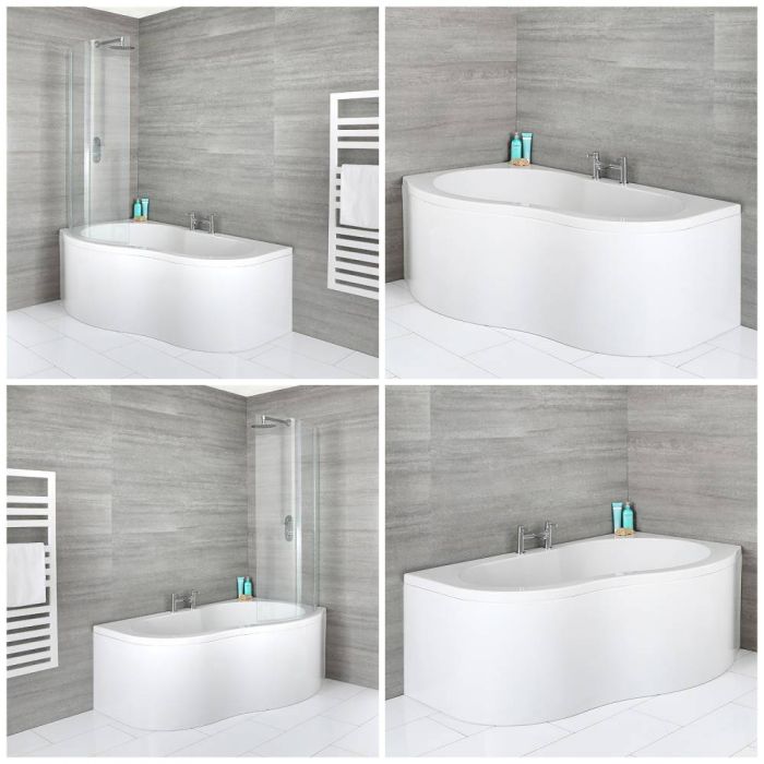 Milano Irwell - 1500mm x 1000mm Corner Bath and Panel - Left / Right Hand, Bath Screen and Waste Options