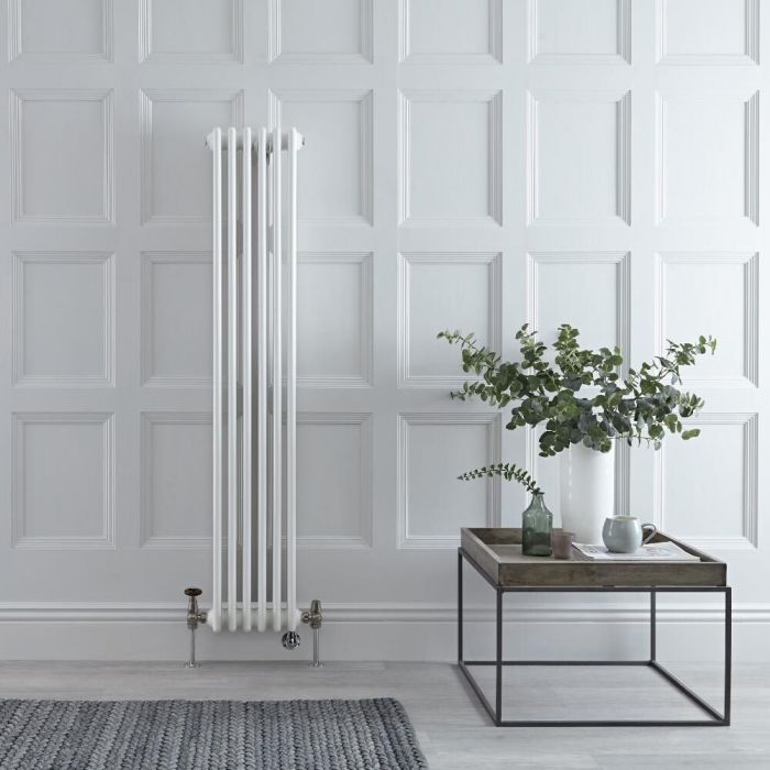 Milano Windsor - White Vertical Dual Fuel Traditional Column Radiator - 1500mm x 290mm (Double Column) - Choice of Valve and Wi-Fi Thermostat