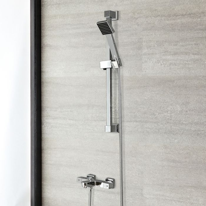 Milano Arvo - Chrome Thermostatic Bath Shower Mixer Tap with Hand Shower and Riser Rail (2 Outlet)