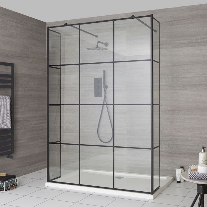 Milano Barq - Floating Walk-In Shower Enclosure with Tray - Choice of Sizes and Hinged Return Panel Option