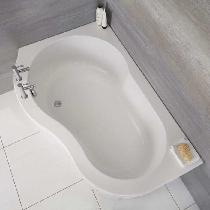 Milano Irwell - White Modern Left Hand Corner Bath with Panel - 1500mm x 1000mm