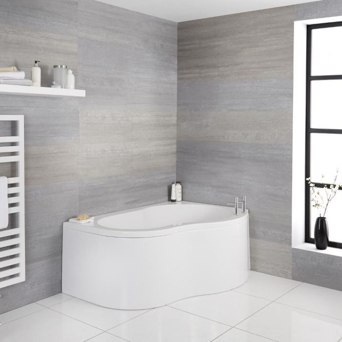 Milano Irwell - White Modern Right Hand Corner Bath with Panel - 1500mm x 1000mm