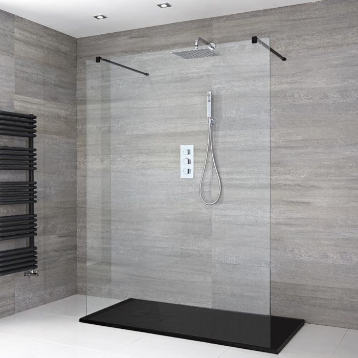 Milano Nero - Floating Walk-In Shower Enclosure with Slate Tray - Choice of Sizes