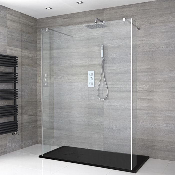 Milano Portland - Floating Walk-In Shower Enclosure with Slate Tray and Hinged Return Panels - Choice of Sizes