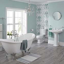 Milano - Traditional Bathroom Suite with Freestanding Bath, Close Coupled Toilet, Pedestal Basin and Taps