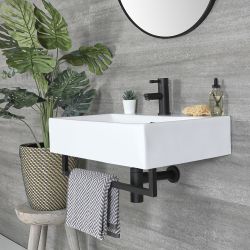 Milano Elswick - White Modern Rectangular Wall Hung Basin with Towel Rail - Choice of Size and Finish