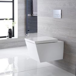 Milano Dalton - White Modern Square Wall Hung Toilet with Soft Close Seat