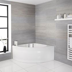 Milano Newby - White Modern Reversible Corner Bath with Panel - 1200mm x 1200mm