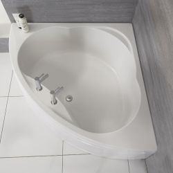 Milano Newby - White Modern Reversible Corner Bath with Panel - 1350mm x 1350mm