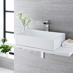 Milano Westby - White Modern Rectangular Countertop Basin - 600mm x 390mm (No Tap-Holes)