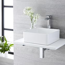 Milano Rivington - White Modern Square Countertop Basin - 370mm x 370mm (No Tap-Holes)