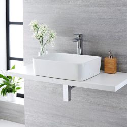 Milano Rivington - White Modern Rectangular Countertop Basin - 480mm x 370mm (No Tap-Holes)