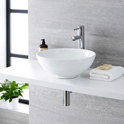Milano Irwell - White Modern Round Countertop Basin - 400mm x 400mm (No Tap-Holes)