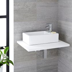 Milano Elswick - White Modern Rectangular Countertop Basin - 450mm x 250mm (1 Tap-Hole)
