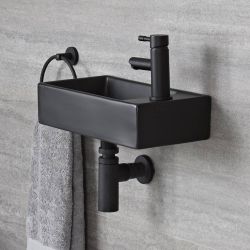 Milano Nero - Black Modern Rectangular Wall Hung Basin - 400mm x 220mm (1 Tap-Hole)