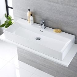 Milano Elswick - White Modern Rectangular Countertop Basin - 1000mm x 420mm (1 Tap-Hole)