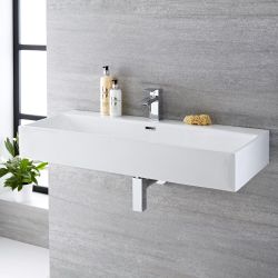 Milano Elswick - White Modern Rectangular Wall Hung Basin - 1000mm x 420mm (1 Tap-Hole)